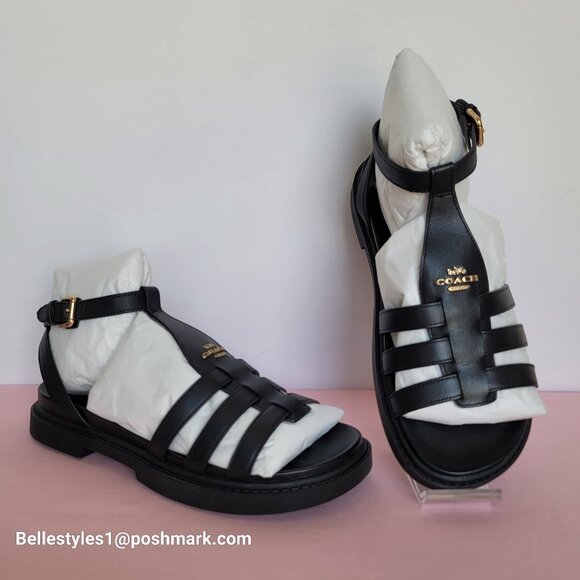 COACH Franny Leather Sandal with Ankle Buckle Closure -Black - Women’s Size 9B⭐ - Picture 3 of 16